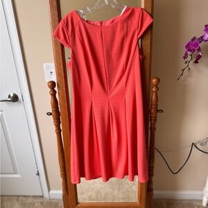 Chic Coral Cap Sleeve Midi Dress
